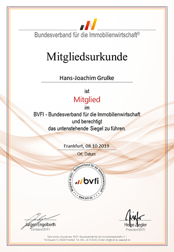 Mitgliedsurkunde Herr Grulke 500